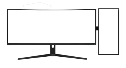 A Programmer or Coder's Setup with a Vertical Blank Screen Monitor, Cut Out, Clipping Path Isolated on a Transparent PNG Background.