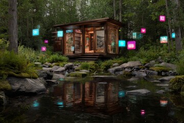 Tranquil meditation: lakeside retreat with digital peace icons. Young believers. Embracing faith and renewal in the pncc church on a day of celebration. Spiritual community. Holy sacrament.