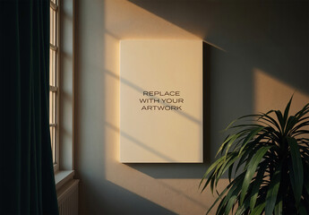 Frame Interior Canvas Wall Art Poster Room Mockup Template Blank Paper Texture