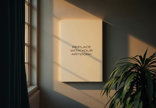 Frame Interior Canvas Wall Art Poster Room Mockup Template Blank Paper Texture