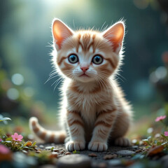 Obraz premium 3D cute cat in garden