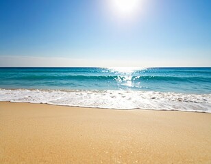 Obraz premium Summer ocean beach photo blue sky sun 夏の海とビーチの写真（青空と太陽）