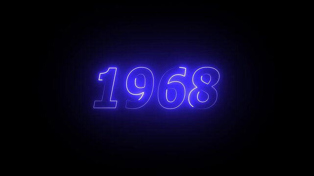 1968 neon line text. Abstract 1968 neon text animation, Glowing neon number text background 4k video animation . important year, important date 1968.