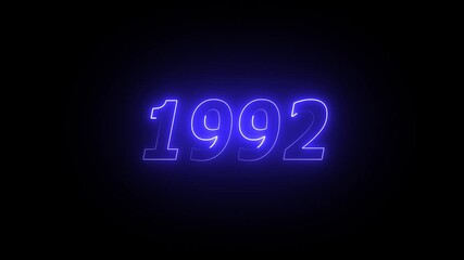1992 neon line text. Abstract 1992 neon text animation, Glowing neon number text background 4k video animation . important year, important date 1992