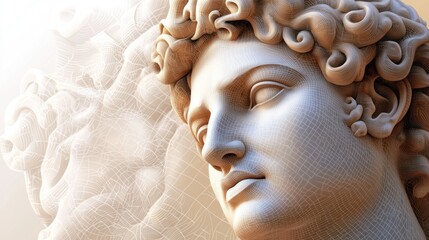 Ancient Sculpture Digital Overlay,  Close-up,  Beige,  Abstract
