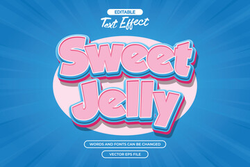 Sweet jelly editable text effect with 3d cartoon text style and with blue comic background