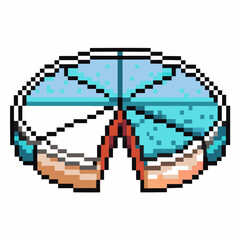 Fototapeta premium Pixel art blueberry pie with one slice missing, blue and white filling, simple retro dessert icon on transparent background