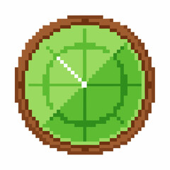 Obraz premium Pixel green radar screen with round wooden frame, spinning scanning line and digital game user interface design