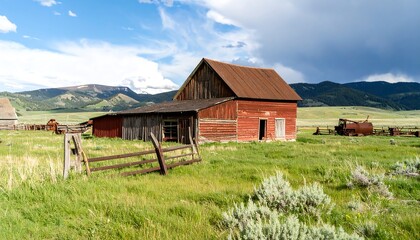 Red barn in a grassy valley