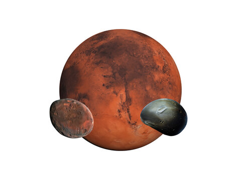 planet mars and moons deimos and phobos on transparent background 3d rendering illustration