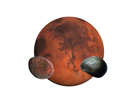 planet mars and moons deimos and phobos on transparent background 3d rendering illustration