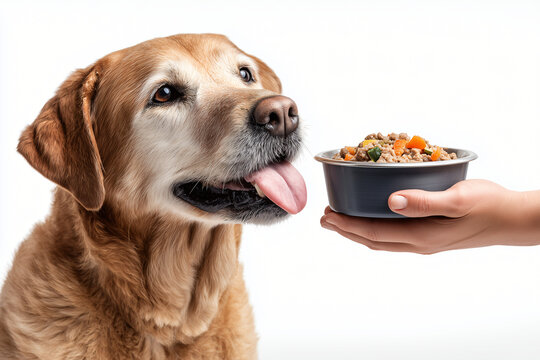 A cute dog eagerly anticipating a bowl of nutritious food