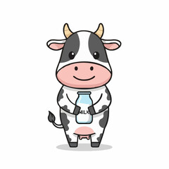 Naklejka premium funny cow cartoon with milk drink