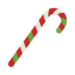 Fototapeta premium Vector illustration of a candy cane with red green and white stripes on a white background
