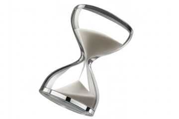 Modern hourglass with falling sand isolated on transparent background