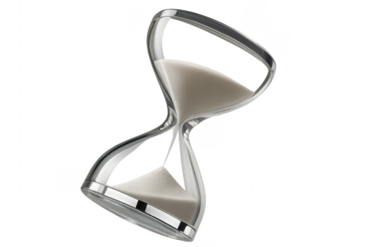 Modern hourglass with falling sand isolated on transparent background