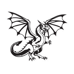 Naklejka premium Majestic black and white dragon with spreading wings in a dynamic pose