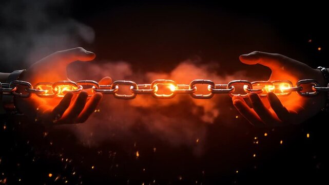 Burning chain breaking hands