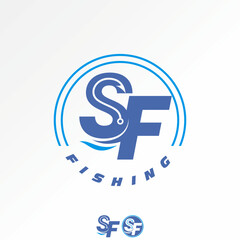 Logo design graphic concept creative premium vector stock image top sell initial SF font connected with fishing hook fisherman equipment seafood hobby