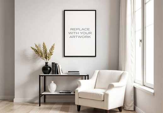 Frame Interior Canvas Wall Art Poster Room Mockup Template Blank Paper Texture