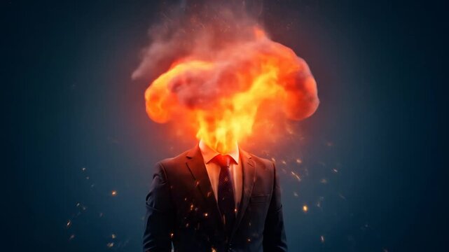 Burning head businessman