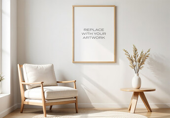 Frame Interior Canvas Wall Art Poster Room Mockup Template Blank Paper Texture