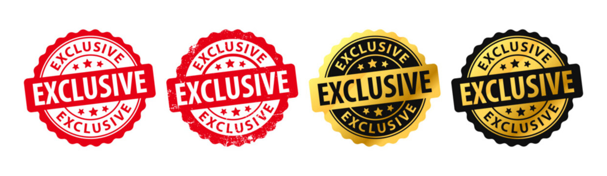 Exclusive badges and labels set. Premium and luxury gold circle with text exclusive stickers. For icon, symbol, mark, sign, logo, stamp. Vector Illustration