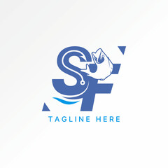 Logo design graphic concept creative premium vector stock image top sell letter SF connected font with fish and hook fisherman equipment seafood hobby