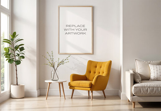 Frame Interior Canvas Wall Art Poster Room Mockup Template Blank Paper Texture