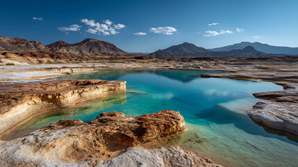 Fototapeta premium Colorful Desert Lakes Framed By Dunes For Environment Or Travel Visuals