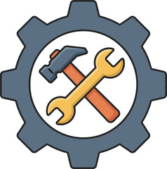 Crossed Hammer and Wrench Inside a Gear Icon.