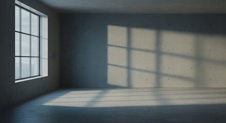 Empty Room with Window Shadow: An empty room is filled with natural light that creates a captivating play of shadows from a large window