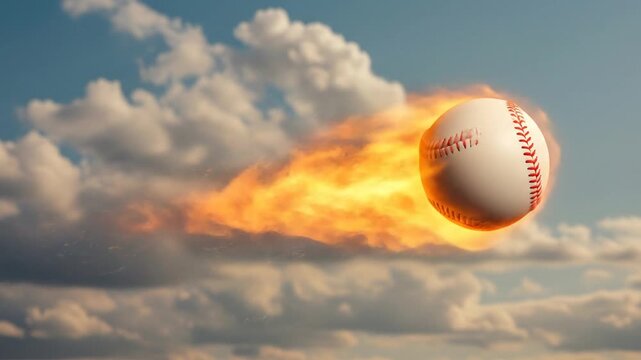 Flaming baseball in flight