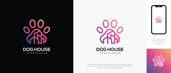 Dog paw house logo design. Dog paw building house logo icon