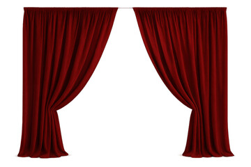 Red theater curtains framing transparent background with space for text