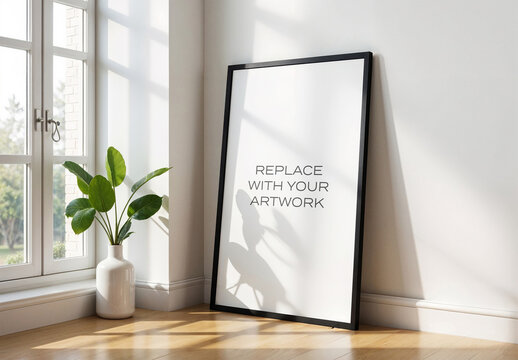 Frame Interior Canvas Wall Art Poster Room Mockup Template Blank Paper Texture