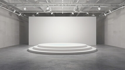 White minimalist stage on the exhibition	