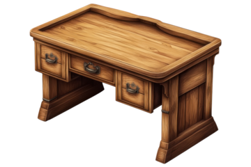 An antique wooden desk with drawers a place where stories are written memories are saved and on transparent background