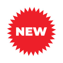 Red Starburst New Label Icon, Bold Text Badge for Promotions, Advertising, and Product Highlights