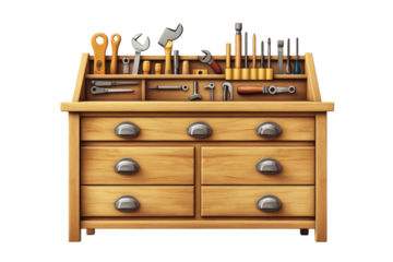 An artisan s workbench filled with essential tools ready for crafting and creation with warm on transparent background