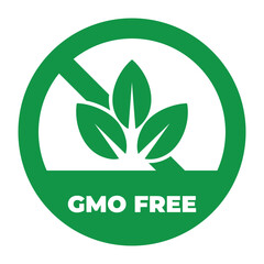 GMO Free Icon with Green Leaves and Circular Badge, Symbol of Non-Genetically Modified Natural Products