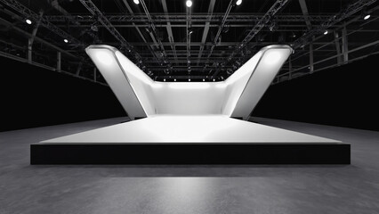 White minimalist stage on the exhibition	