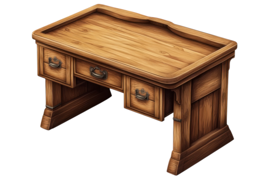 An antique wooden desk with drawers a place where stories are written memories are saved and on transparent background