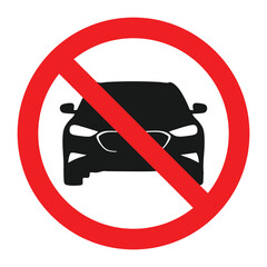 No Car Allowed Sign Isolated on White Background, Vehicle Prohibited Symbol with Red Circle and Diagonal Line