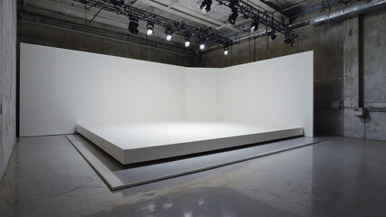 White minimalist stage on the exhibition	