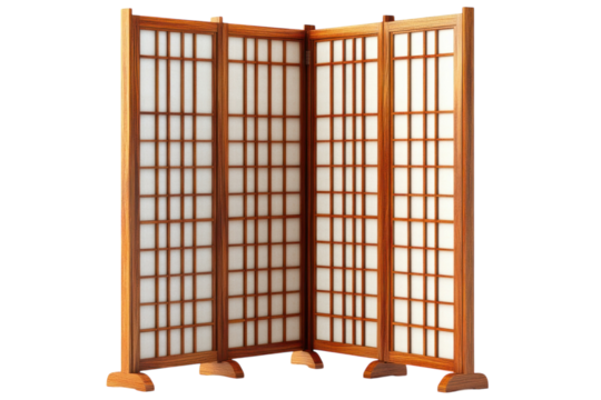 An elegant wooden shoji screen perfect for dividing spaces or adding an oriental touch on transparent background