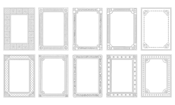 Vintage decorative rectangular vector frames set with classic borders and elegant design elements

