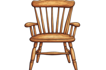 An inviting wooden Windsor chair awaiting a story bathed in nostalgia and memories on a stark on transparent background
