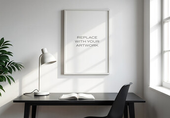 Frame Interior Canvas Wall Art Poster Room Mockup Template Blank Paper Texture