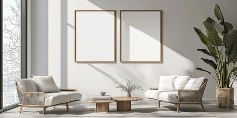 Modern gallery frame PNG in A4 and A3 sizes with wide white matting